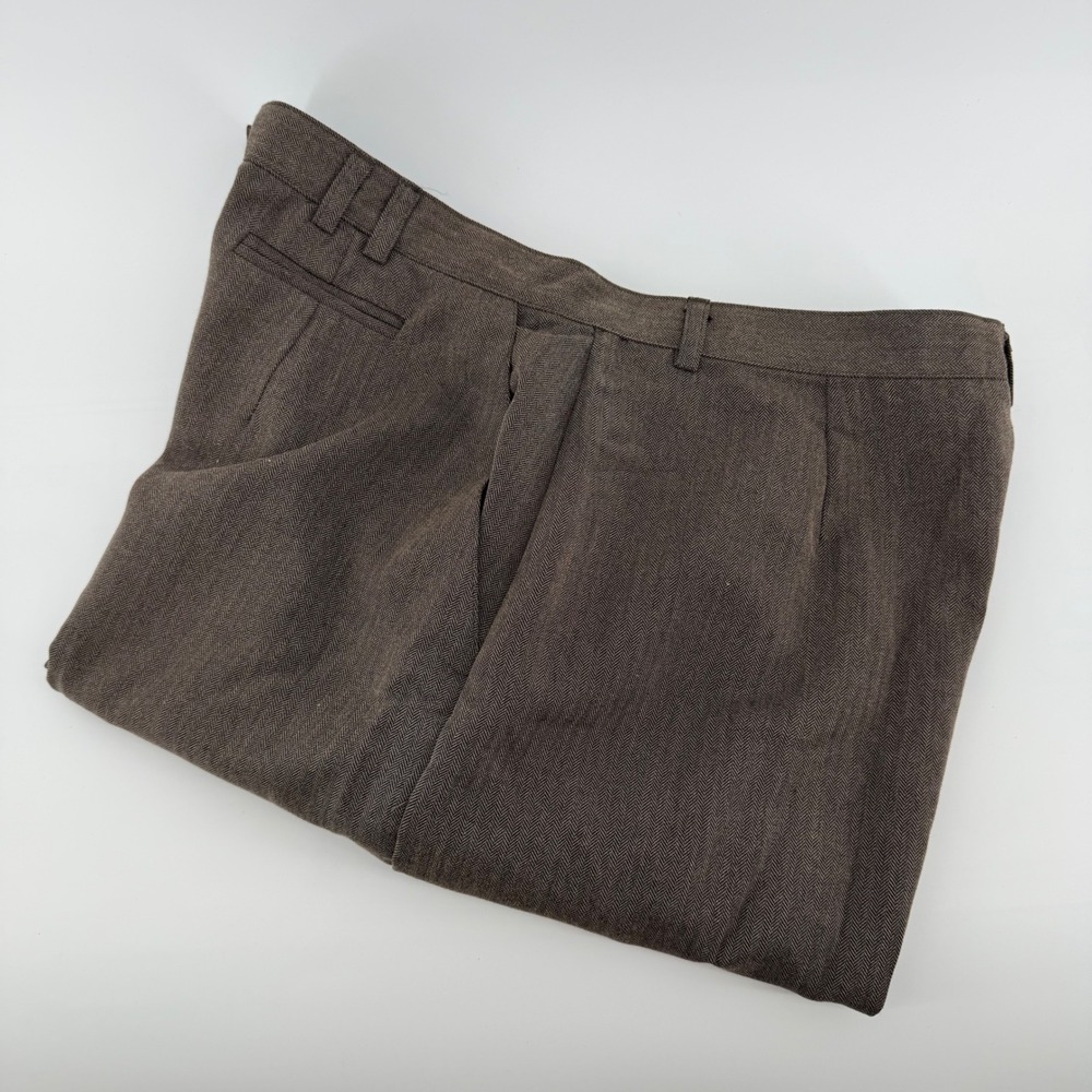 Worthington Herringbone Dress Pants High Rise Straight Leg Brown Size 14